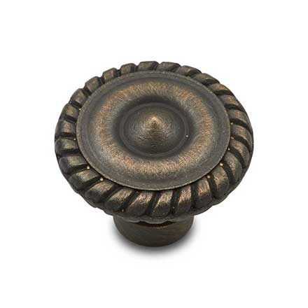 RK International [CK-1215-AE] Solid Brass Cabinet Knob - Rope Edge - Antique English Finish - 1 1/4&quot; Dia.