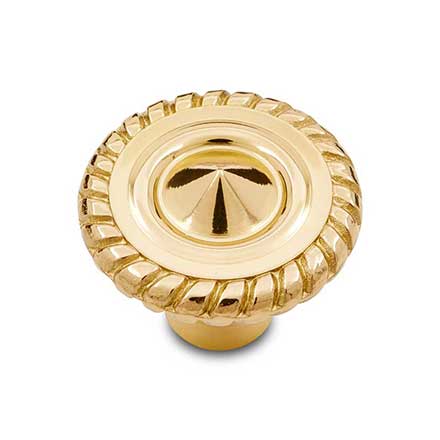 RK International [CK-1215-B] Solid Brass Cabinet Knob - Rope Edge - Polished Brass Finish - 1 1/4" Dia.