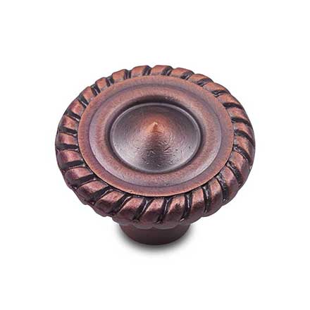 RK International [CK-1215-DC] Solid Brass Cabinet Knob - Rope Edge - Distressed Copper Finish - 1 1/4" Dia.