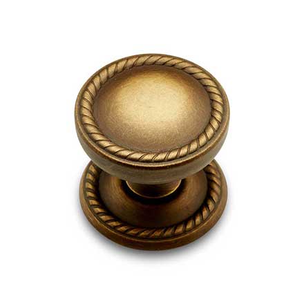RK International [CK-1217-AE] Solid Brass Cabinet Knob - Flat Rope w/ Detachable Back Plate - Antique English Finish - 1 1/4" Dia.