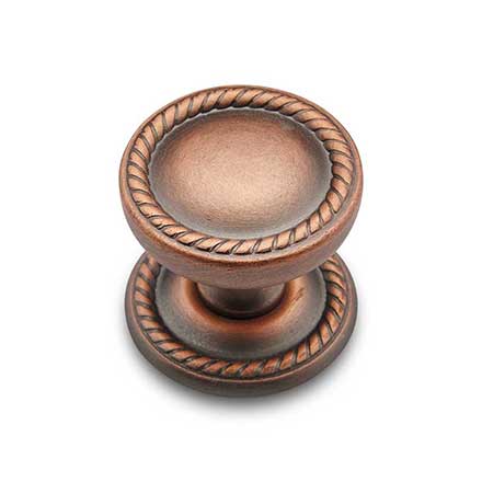 RK International [CK-1217-DC] Solid Brass Cabinet Knob - Flat Rope w/ Detachable Back Plate - Distressed Copper Finish - 1 1/4" Dia.