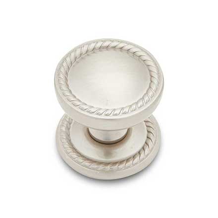RK International [CK-1217-P] Solid Brass Cabinet Knob - Flat Rope w/ Detachable Back Plate - Satin Nickel Finish - 1 1/4" Dia.