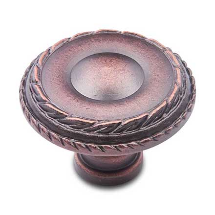 RK International [CK-705-DC] Solid Brass Cabinet Knob - Large Double Roped Edge - Distressed Copper Finish - 1 1/2" Dia.