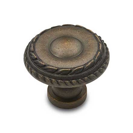 RK International [CK-706-AE] Solid Brass Cabinet Knob - Small Double Roped Edge - Antique English Finish - 1 1/4" Dia.