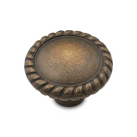 RK International [CK-9313-AE] Solid Brass Cabinet Knob - Round w/ Rope Edge - Antique English Finish - 1 1/4&quot; Dia.