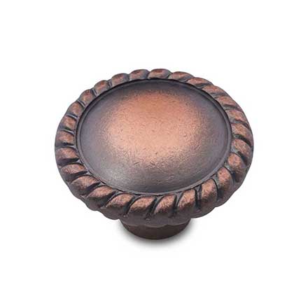 RK International [CK-9313-DC] Solid Brass Cabinet Knob - Round w/ Rope Edge - Distressed Copper Finish - 1 1/4" Dia.