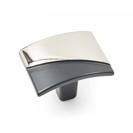 RK International [CK-171-PNB] Solid Brass Cabinet Knob - Trumbull Series - Polished Nickel w/ Black Finish - 1 9/16" L