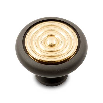 RK International [CK-4248-BRB] Solid Brass Cabinet Knob - Riveted Brass Circle Insert - Oil Rubbed Bronze &amp; Polished Brass Finish - 1 1/4" Dia.