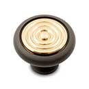 RK International [CK-4248-BRB] Solid Brass Cabinet Knob - Riveted Brass Circle Insert - Oil Rubbed Bronze & Polished Brass Finish - 1 1/4" Dia.