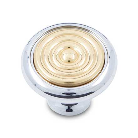 RK International [CK-4248] Solid Brass Cabinet Knob - Riveted Brass Circle Insert - Polished Chrome &amp; Polished Brass Finish - 1 1/4" Dia.