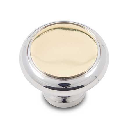 RK International [CK-5214-CB] Solid Brass Cabinet Knob - Plain w/ Flat Brass Insert - Polished Chrome &amp; Polished Brass Finish - 1 1/4" Dia.