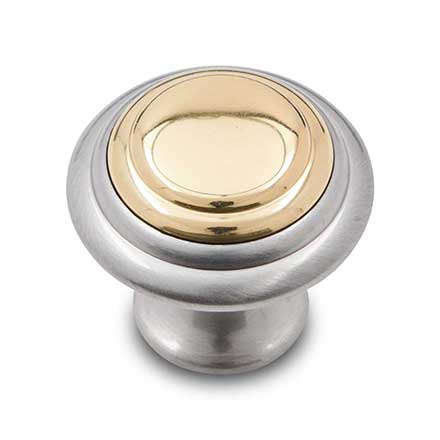 RK International [CK-9214-BP] Solid Brass Cabinet Knob - Step Up Beauty w/ Brass Middle - Satin Nickel &amp; Polished Brass Finish - 1 1/4" Dia.