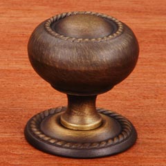 RK International [CK-1213-AE] Solid Brass Cabinet Knob - Small Rope w/ Detachable Back Plate - Antique English Finish - 1 1/4&quot; Dia.