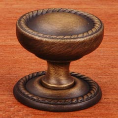 RK International [CK-1217-AE] Solid Brass Cabinet Knob - Flat Rope w/ Detachable Back Plate - Antique English Finish - 1 1/4&quot; Dia.