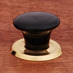 RK International [CK-309] Porcelain Cabinet Knob - Flat Round - Black - Polished Brass Base - 1 1/4&quot; Dia.