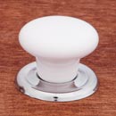 RK International [CK-311] Porcelain Cabinet Knob - Flat Round - White - Chrome Base - 1 1/4" Dia.