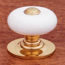 RK International [CK-316] Porcelain Cabinet Knob - Large Fat Round - White w/ Brass Tip - Polished Brass Base - 1 1/4&quot; Dia.