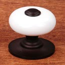RK International [CK-316-RB] Porcelain Cabinet Knob - Large Fat Round - White w/ Oil Rubbed Bronze Tip - Oil Rubbed Bronze Base - 1 1/4" Dia.
