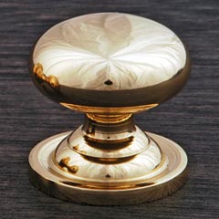 RK International [CK-3217-ATB] Solid Brass Cabinet Knob - Small Solid Round w/ Back Plate - Polished Brass Finish - 1 1/4" Dia.