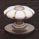 RK International [CK-322-P] Porcelain Cabinet Knob - Flower - White w/ Satin Nickel Tip & Brass Lines - Satin Nickel Base - 1 1/4" Dia.