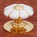 RK International [CK-322] Porcelain Cabinet Knob - Flower - White w/ Brass Tip & Brass Lines - Polished Brass Base - 1 1/4" Dia.