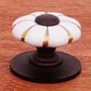 RK International [CK-322-RB] Porcelain Cabinet Knob - Flower - White w/ Oil Rubbed Bronze Tip & Brass Lines - Oil Rubbed Bronze Base - 1 1/4" Dia.