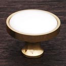 RK International [CK-515-BW] Solid Brass Cabinet Knob - Flat Round w/ White Porcelain Insert - Polished Brass Finish - 1 1/4&quot; Dia.