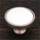 RK International [CK-515-PW] Solid Brass Cabinet Knob - Flat Round w/ White Porcelain Insert - Satin Nickel Finish - 1 1/4" Dia.