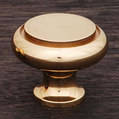 RK International [CK-5214-B] Solid Brass Cabinet Knob - Plain w/ Flat Brass Insert - Polished Brass Finish - 1 1/4" Dia.