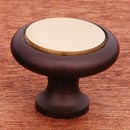 RK International [CK-5214-BRB] Solid Brass Cabinet Knob - Plain w/ Flat Brass Insert - Oil Rubbed Bronze & Polished Brass Finish - 1 1/4" Dia.