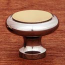 RK International [CK-5214-CB] Solid Brass Cabinet Knob - Plain w/ Flat Brass Insert - Polished Chrome &amp; Polished Brass Finish - 1 1/4&quot; Dia.