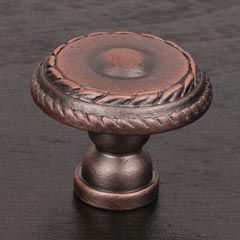 RK International [CK-706-DC] Solid Brass Cabinet Knob - Small Double Roped Edge - Distressed Copper Finish - 1 1/4&quot; Dia.