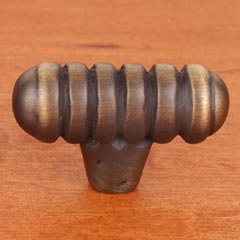 RK International [CK-713-AE] Solid Brass Cabinet Knob - Distressed Large Ribbed - Antique English Finish - 1 13/16&quot; L