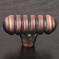 RK International [CK-713-DC] Solid Brass Cabinet Knob - Distressed Large Ribbed - Distressed Copper Finish - 1 13/16&quot; L