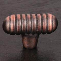 RK International [CK-714-DC] Solid Brass Cabinet Knob - Distressed Small Ribbed - Distressed Copper Finish - 1 9/16&quot; L
