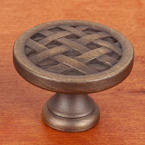 RK International [CK-751-AE] Solid Brass Cabinet Knob - Large Cross-Hatched - Antique English Finish - 1 1/2" Dia.