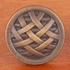 RK International [CK-751-AE] Solid Brass Cabinet Knob - Large Cross-Hatched - Antique English Finish - 1 1/2" Dia.