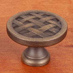 RK International [CK-751-AE] Solid Brass Cabinet Knob - Large Cross-Hatched - Antique English Finish - 1 1/2" Dia.