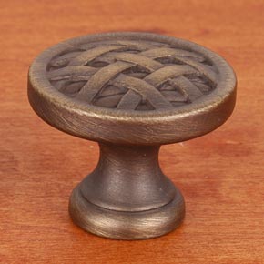 RK International [CK-752-AE] Solid Brass Cabinet Knob - Small Cross-Hatched - Antique English Finish - 1 1/4" Dia.