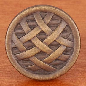 RK International [CK-752-AE] Solid Brass Cabinet Knob - Small Cross-Hatched - Antique English Finish - 1 1/4" Dia.