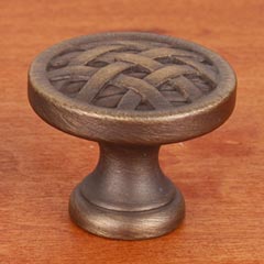 RK International [CK-752-AE] Solid Brass Cabinet Knob - Small Cross-Hatched - Antique English Finish - 1 1/4" Dia.