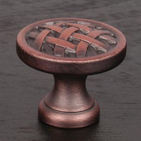 RK International [CK-752-DC] Solid Brass Cabinet Knob - Small Cross-Hatched - Distressed Copper Finish - 1 1/4" Dia.