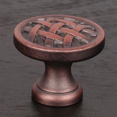 RK International [CK-752-DC] Solid Brass Cabinet Knob - Small Cross-Hatched - Distressed Copper Finish - 1 1/4" Dia.