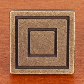 RK International [CK-770-AE] Solid Brass Cabinet Knob - Large Contemporary Square - Antique English Finish - 1 1/16" sq.