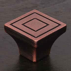 RK International [CK-770-DC] Solid Brass Cabinet Knob - Large Contemporary Square - Distressed Copper Finish - 1 1/16" sq.