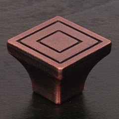 RK International [CK-770-DC] Solid Brass Cabinet Knob - Large Contemporary Square - Distressed Copper Finish - 1 1/16" sq.