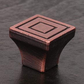 RK International [CK-771-DC] Solid Brass Cabinet Knob - Small Contemporary Square - Distressed Copper Finish - 7/8" sq.
