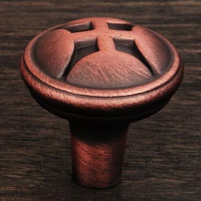 RK International [CK-9314-DC] Solid Brass Cabinet Knob - Solid Four Petal - Distressed Copper Finish - 1 1/4" Dia.