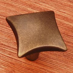 RK International [CK-9316-AE] Solid Brass Cabinet Knob - Square w/ Four Curves - Antique English Finish - 1 1/8&quot; Sq.