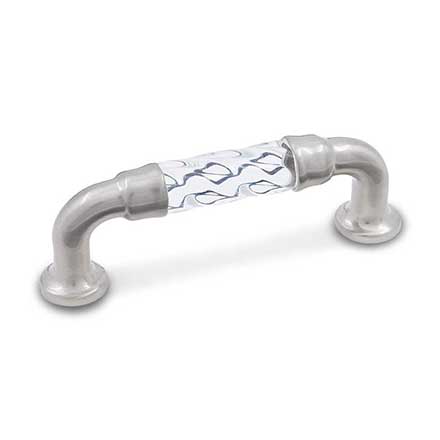 RK International [CP-43-P] Acrylic Cabinet Pull Handle - Bow w/ Twisted Acrylic - Standard Size - Satin Nickel Mounts - 3" C/C - 3 5/8" L